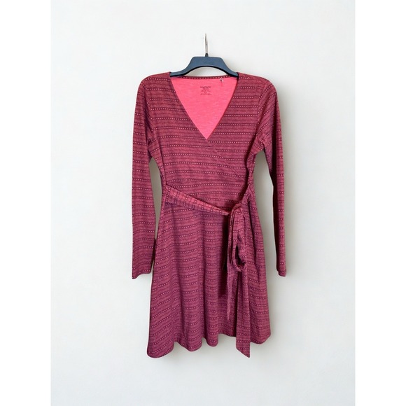 Toad & Co Cue Wrap Dress Womens Red Organic Cotton Comfort Dot V Neck Print S - Picture 2 of 6